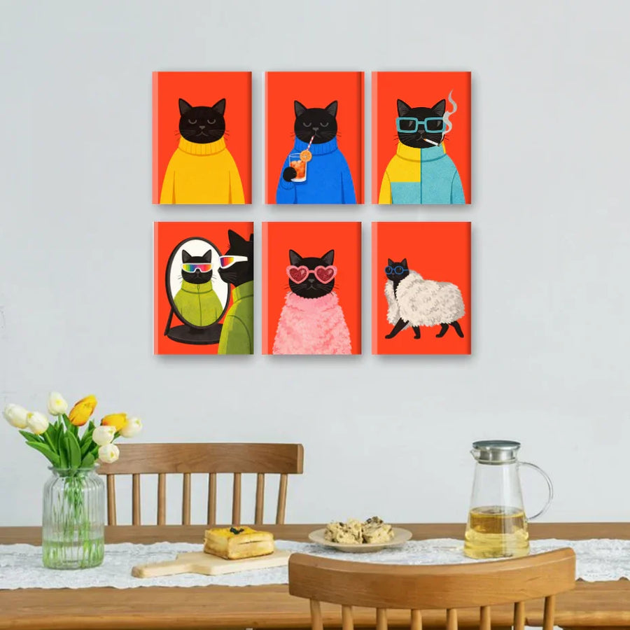 Coffret "Chat Noir Élégant" – 6 peintures par numéro