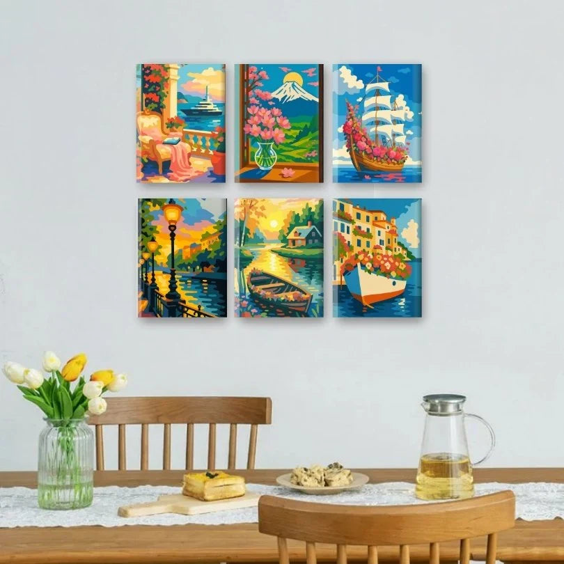 Coffret "Bateaux fleuris" – 6 peintures par numéro