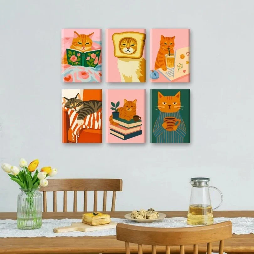 Coffret "Chat Cocooning" – 6 peintures par numéro