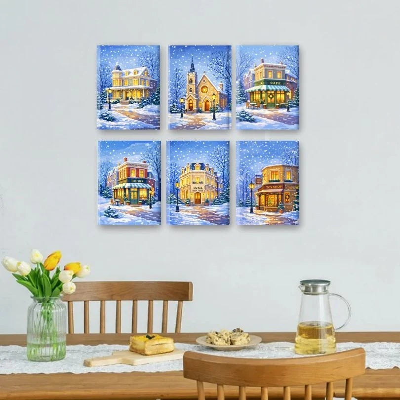 Coffret "Rue sous la neige" – 6 peintures par numéro