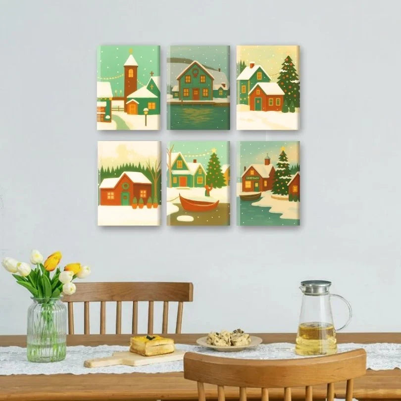 Coffret "Village enneigé" – 6 peintures par numéro