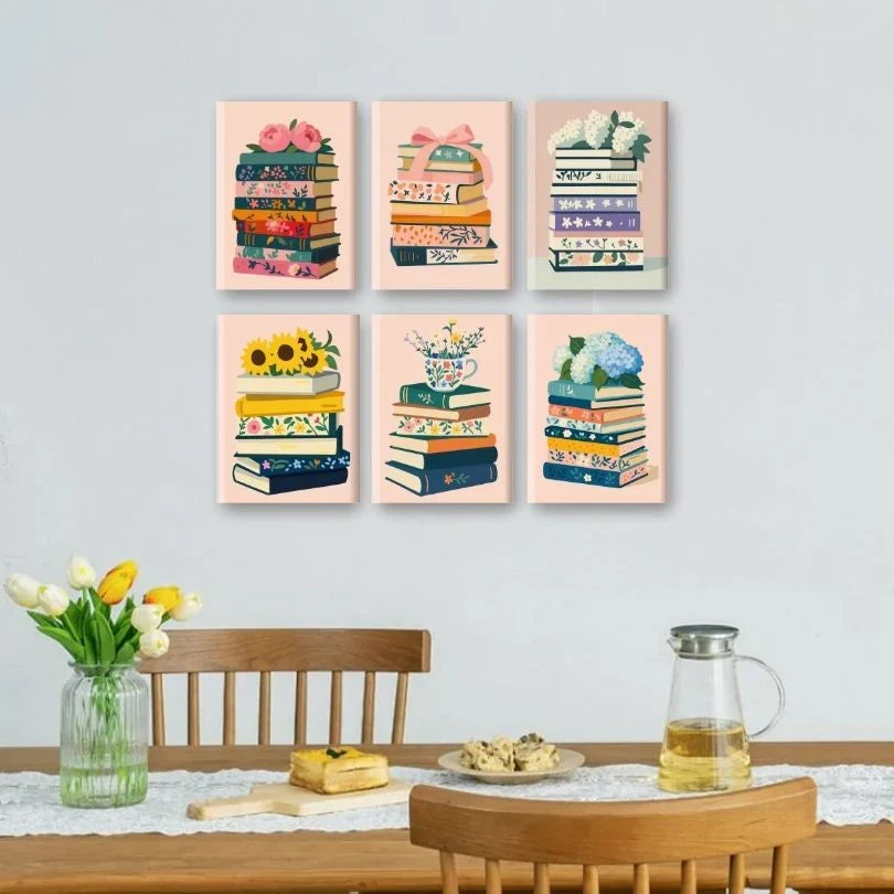 Coffret "Livres & Fleurs" – 6 peintures par numéro