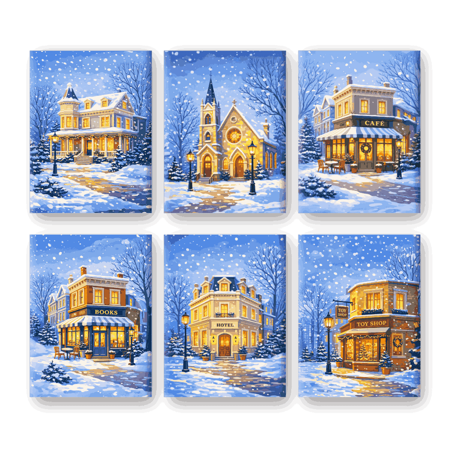 Coffret "Rue sous la neige" – 6 peintures par numéro
