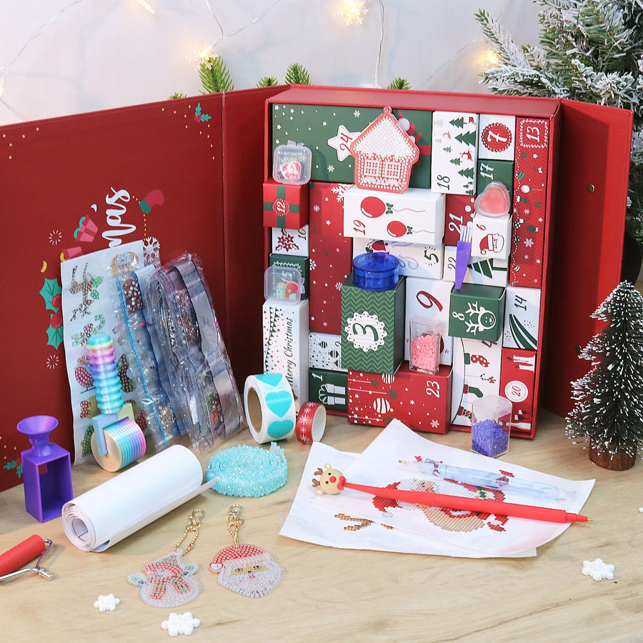 Calendrier de l'Avent Diamond painting « Couronne de Noël » – 24 surprises