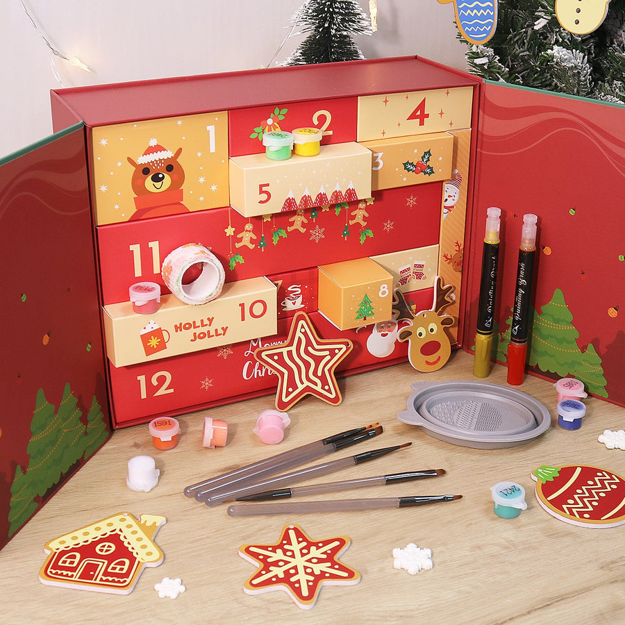 Calendrier de l'Avent Peinture par numéro « Père Noël & Bonhomme de Neige » – 12 surprises