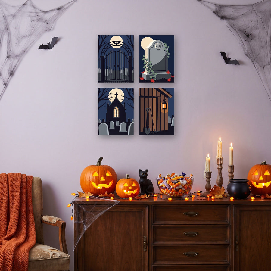 Coffret "Chapelle sous la Lune" – 4 peintures par numéro