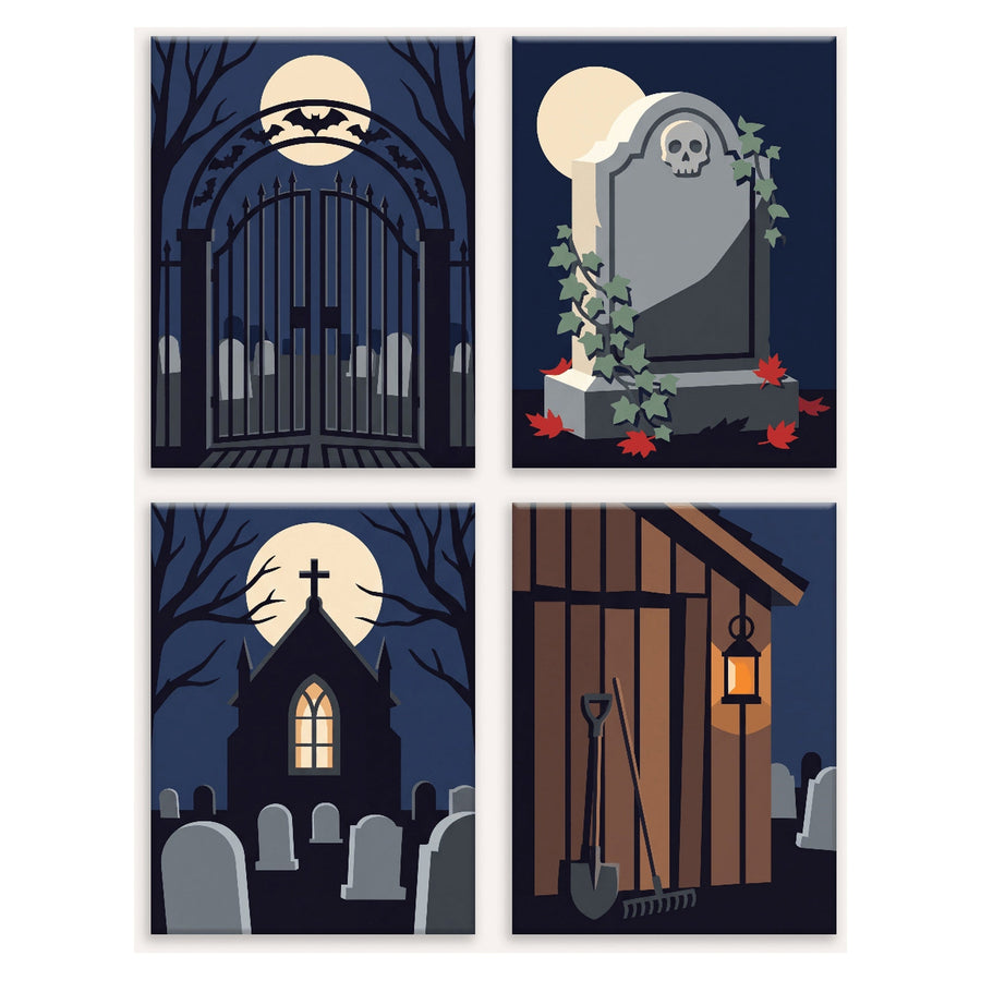 Coffret "Chapelle sous la Lune" – 4 peintures par numéro