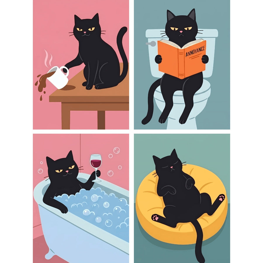 Coffret "Chat Noir Insolent" – 4 peintures par numéro