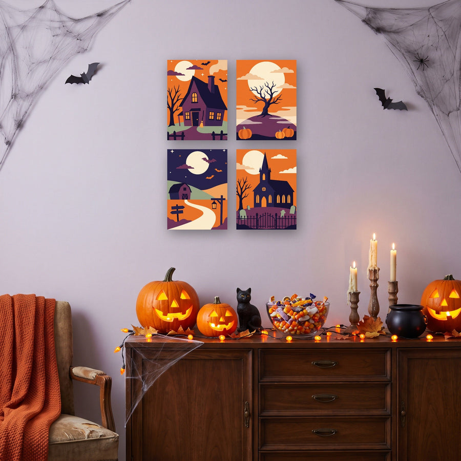 Coffret "Ciel Orange de Minuit" – 4 peintures par numéro