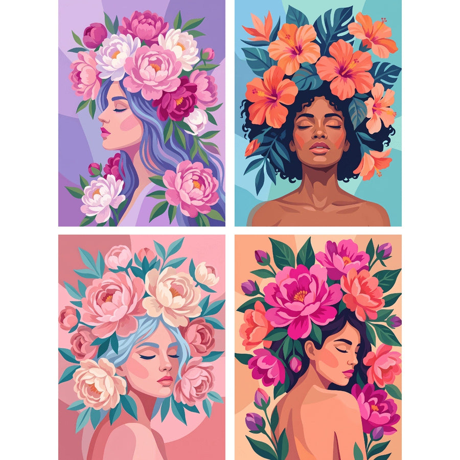 Coffret "Femmes Fleurs" – 4 peintures par numéro