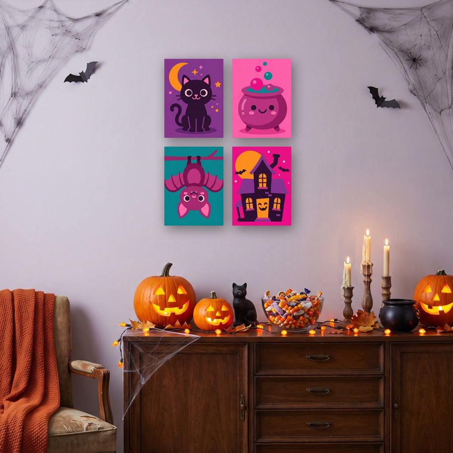 Coffret "Nuit Rose d'Halloween" – 4 peintures par numéro