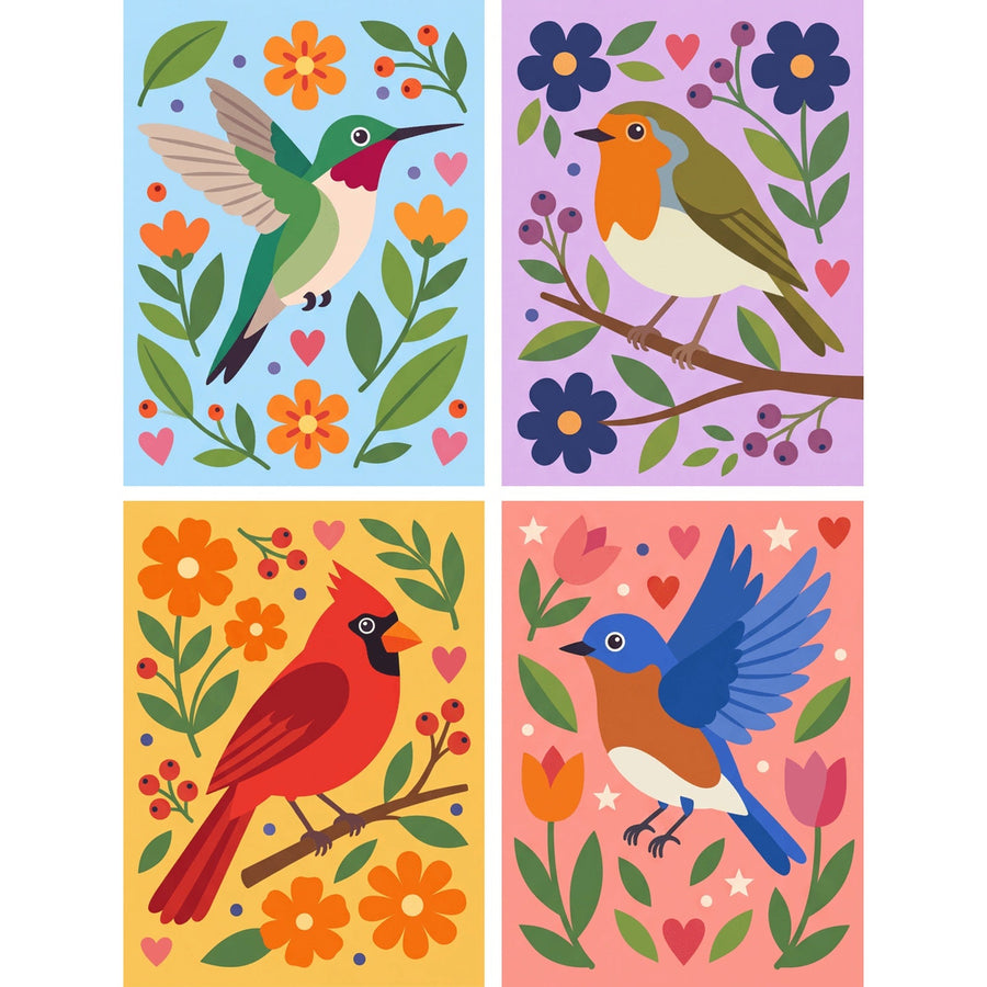 Coffret "Oiseaux du Jardin" – 4 peintures par numéro