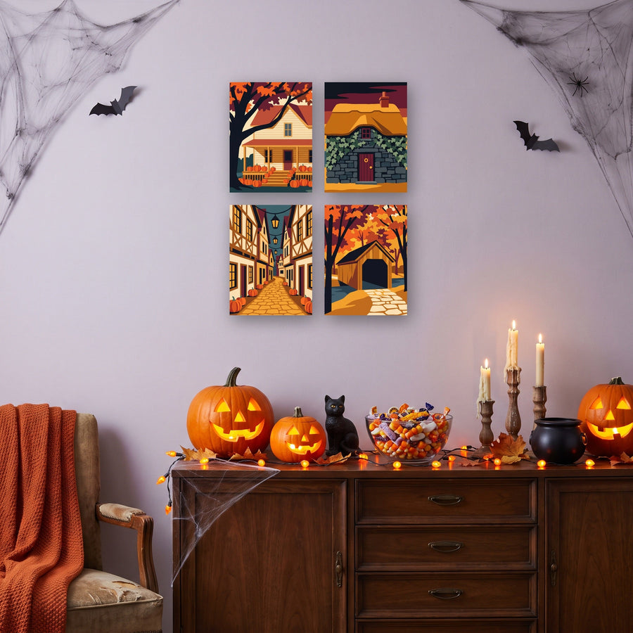 Coffret "Ruelles d'Automne" – 4 peintures par numéro