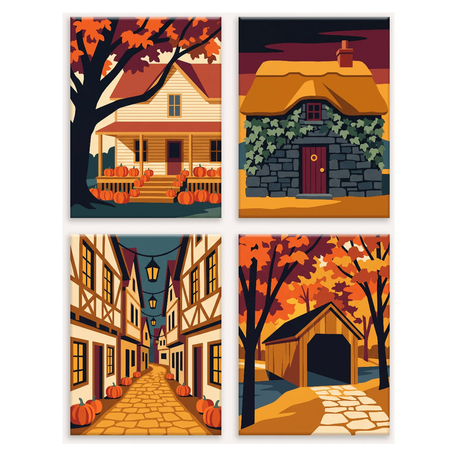 Coffret "Ruelles d'Automne" – 4 peintures par numéro