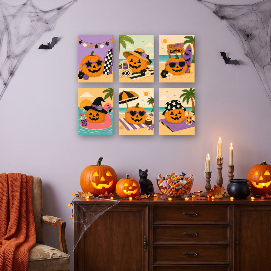 Coffret "Citrouilles en Bord de Mer" – 6 peintures par numéro