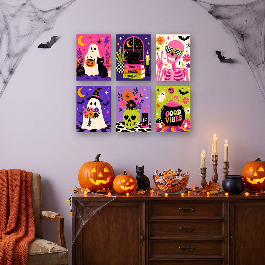 Coffret "Fantômes Fluo et Fleurs" – 6 peintures par numéro
