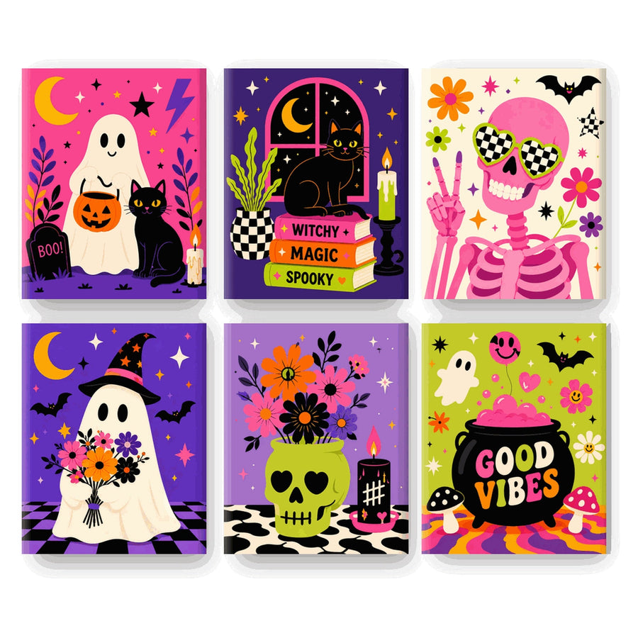 Coffret "Fantômes Fluo et Fleurs" – 6 peintures par numéro