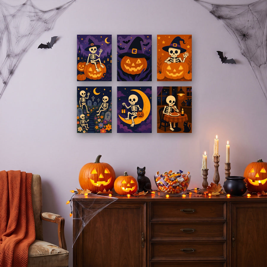 Coffret "Squelettes au Clair de Lune" – 6 peintures par numéro