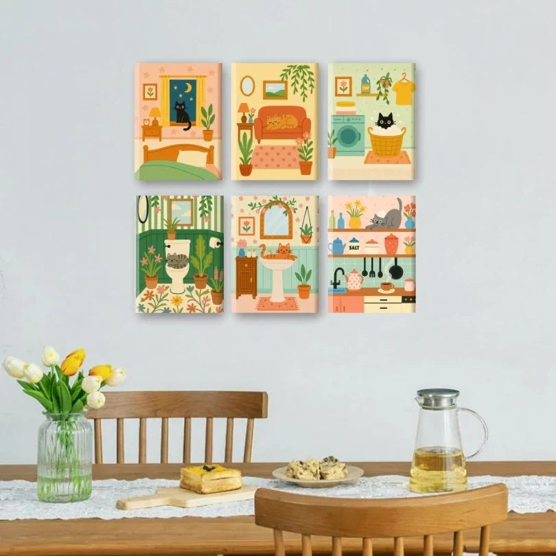 Coffret "Chaton fait sa vie" – 6 peintures par numéro