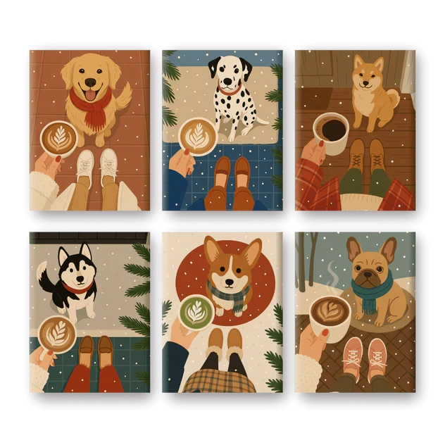 Coffret "Chiens & Café" – 6 peintures par numéro