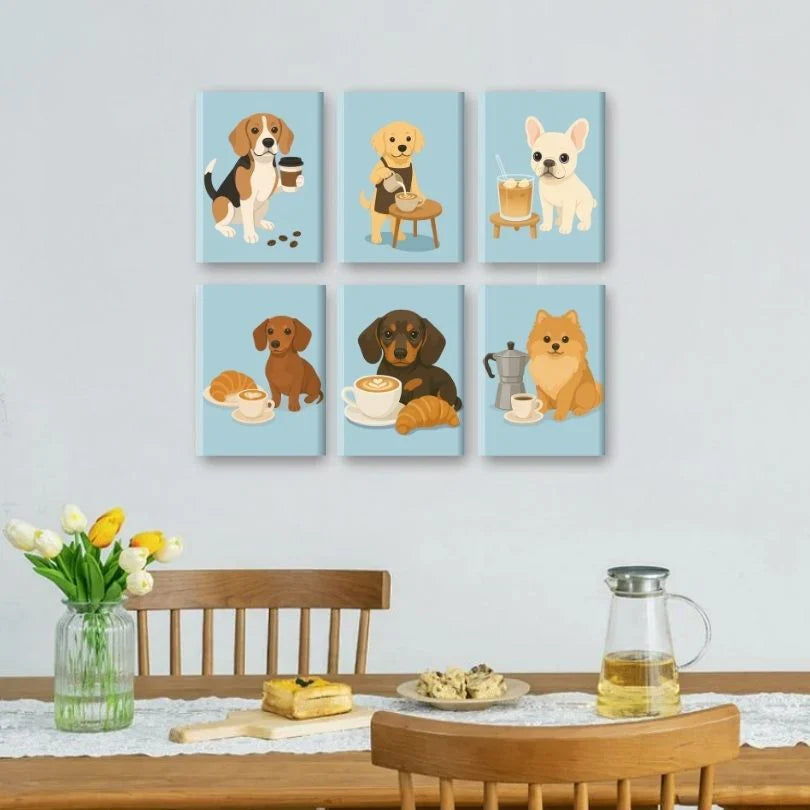 Coffret "Chiot au petit déj’" – 6 peintures par numéro
