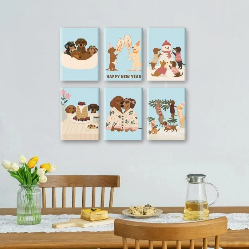 Coffret "Les chiens fêtent aussi !" – 6 peintures par numéro