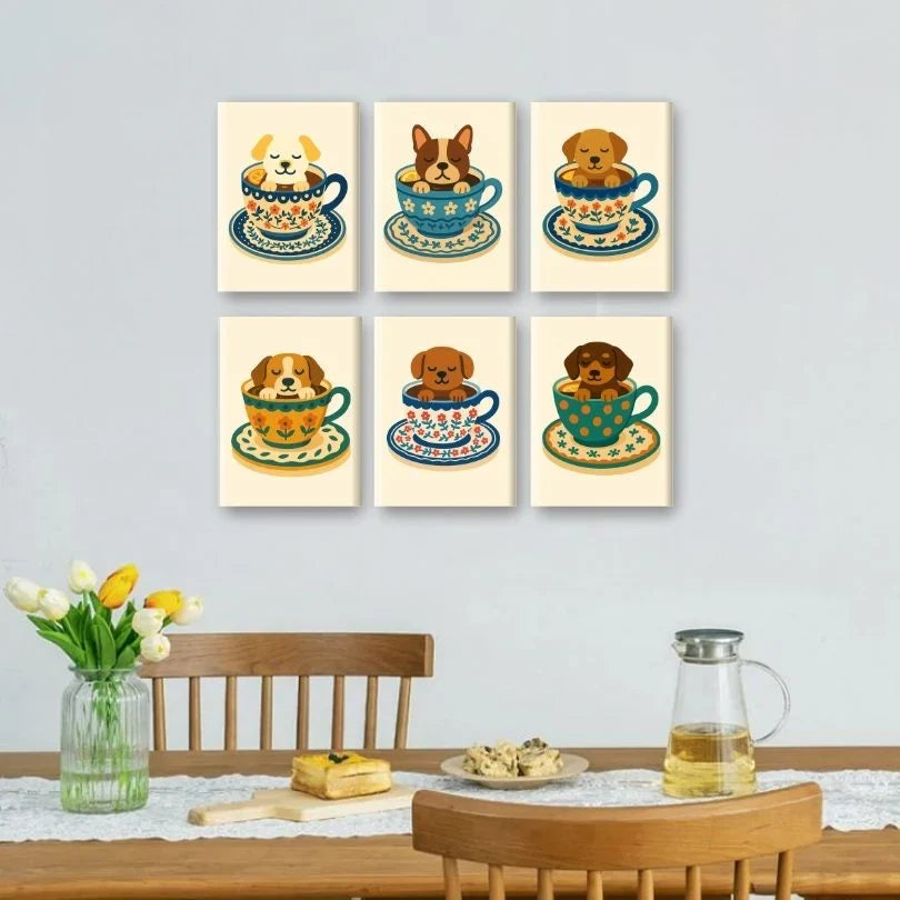 Coffret "Tasses & Chiots" – 6 peintures par numéro