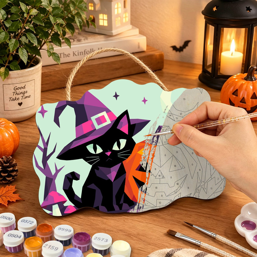 Chat au Chapeau Mauve | Pancarte à peindre