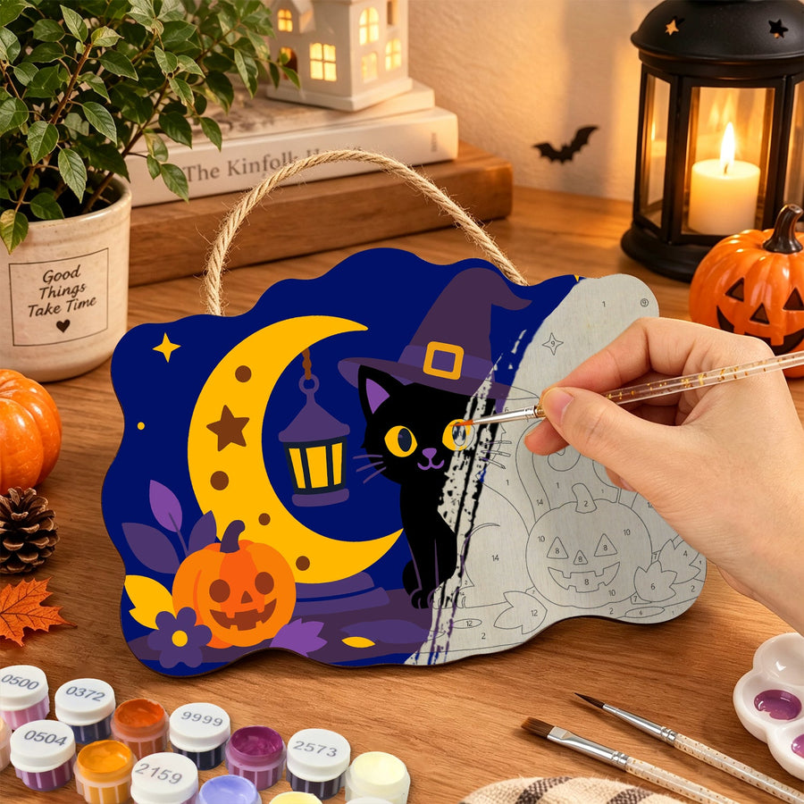 Chat Noir à la Lanterne | Pancarte à peindre