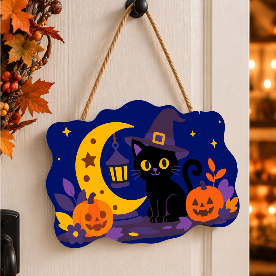 Chat Noir à la Lanterne | Pancarte à peindre