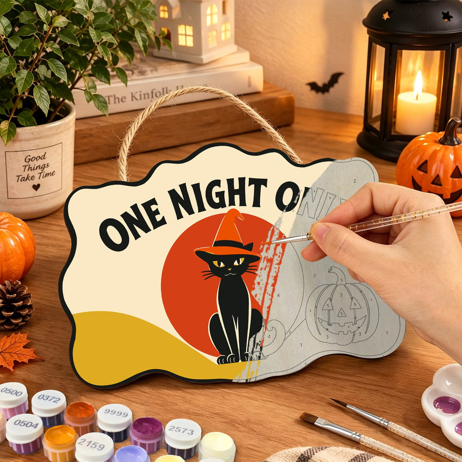 Chat Noir au Chapeau Orange | Pancarte à peindre