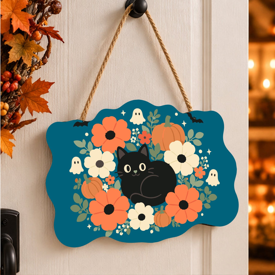 Chat Noir aux Anémones | Pancarte à peindre