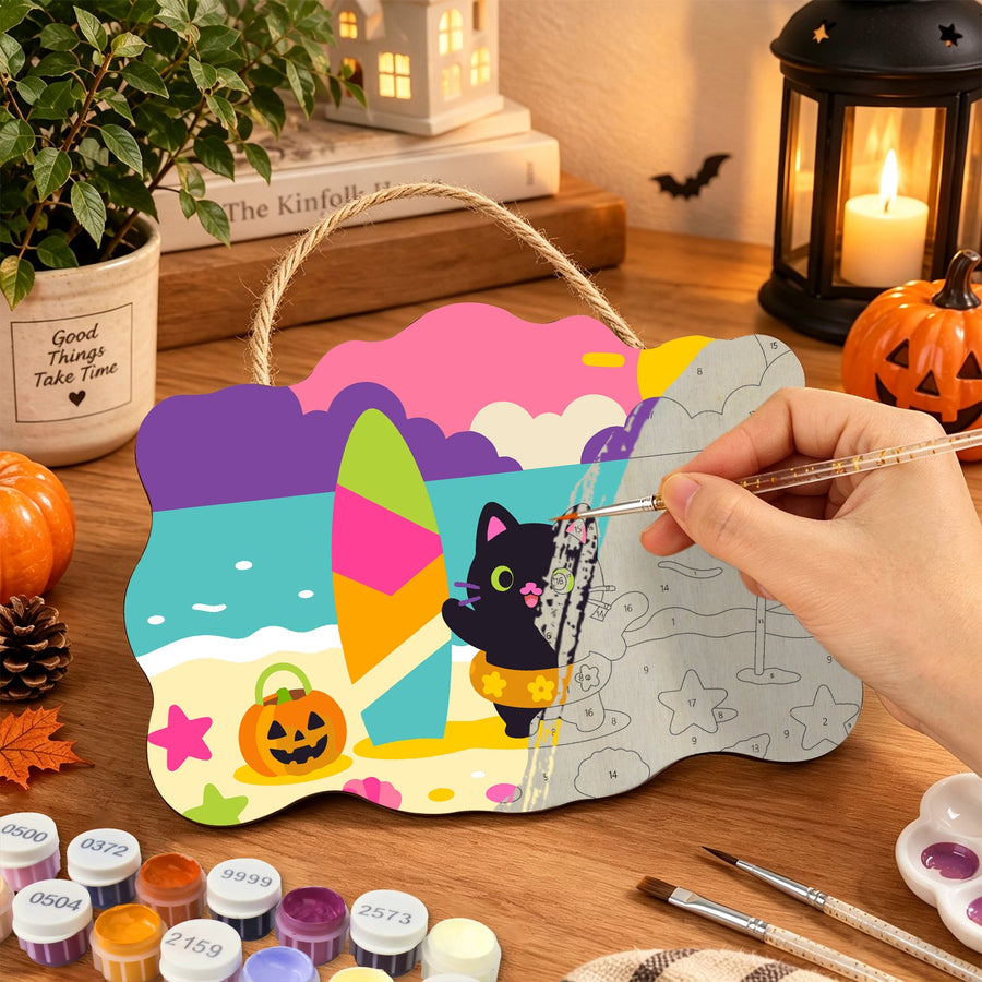 Chat Noir en Bouée | Pancarte à peindre