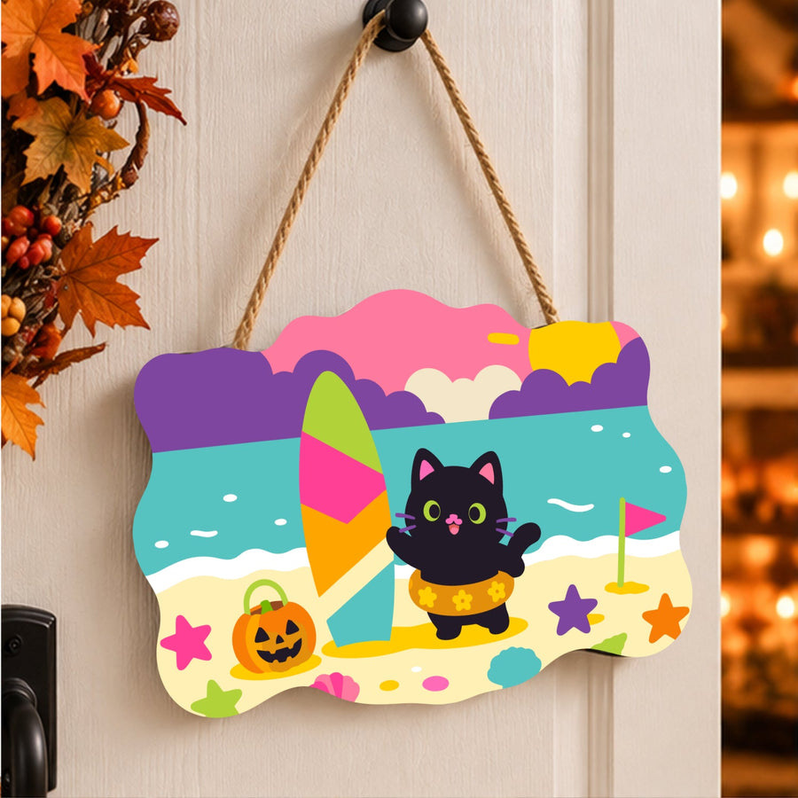 Chat Noir en Bouée | Pancarte à peindre