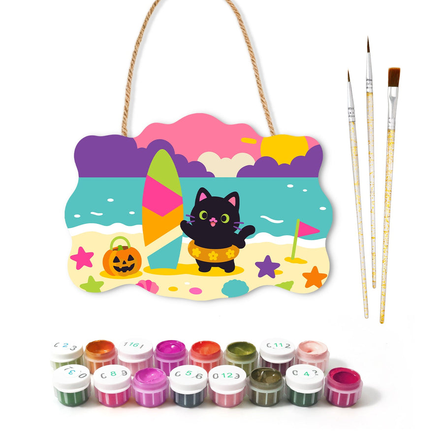 Chat Noir en Bouée | Pancarte à peindre