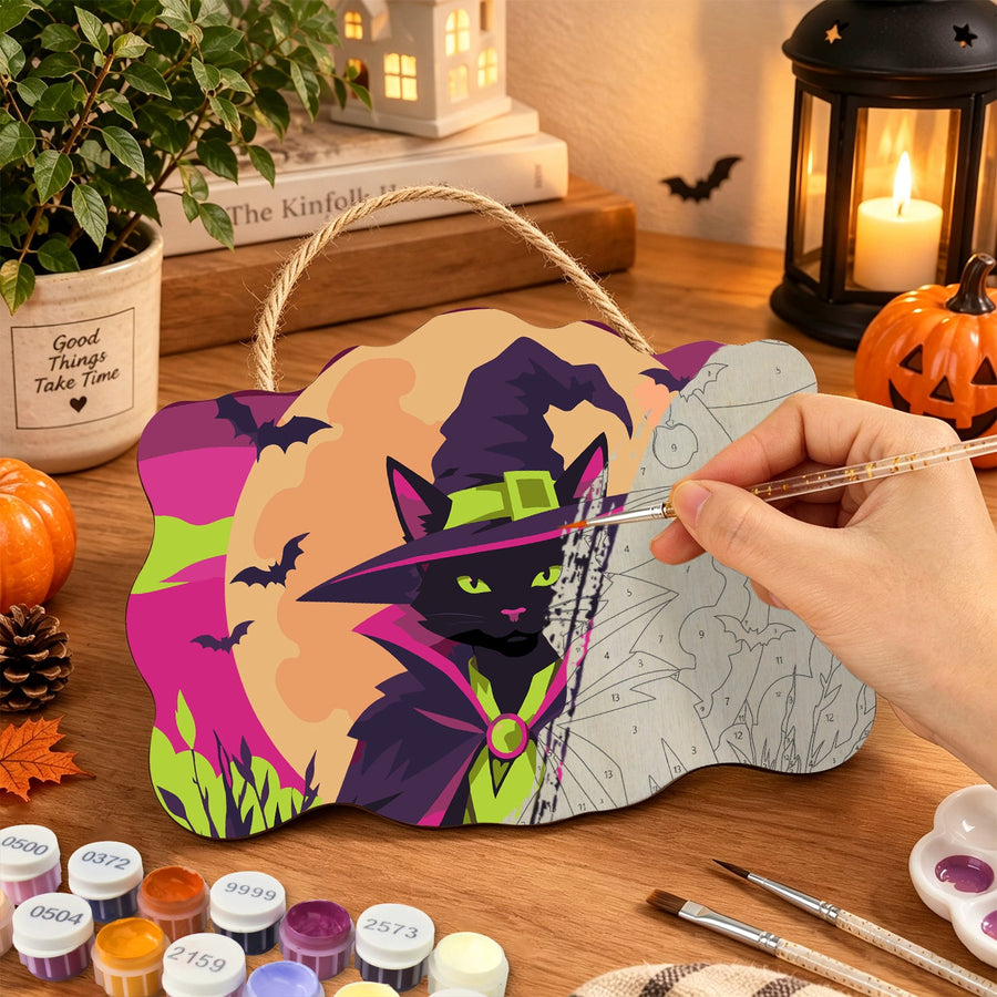 Chat Noir en Cape | Pancarte à peindre
