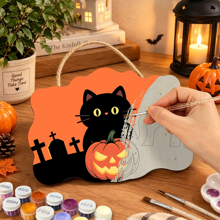 Chat Noir et Citrouille | Pancarte à peindre
