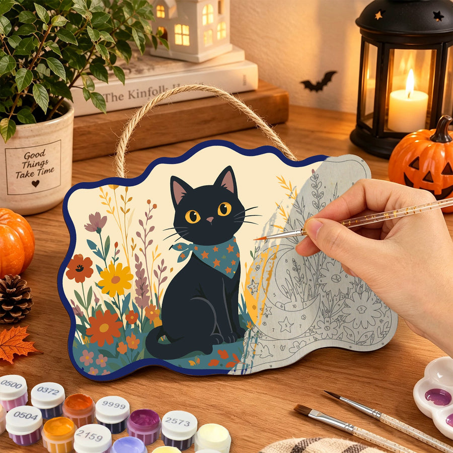 Chat Noir et Lune | Pancarte à peindre