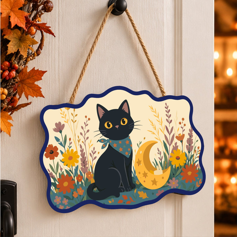 Chat Noir et Lune | Pancarte à peindre
