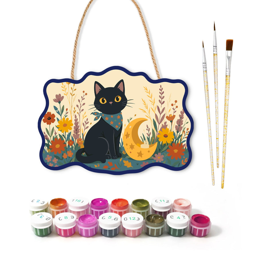 Chat Noir et Lune | Pancarte à peindre