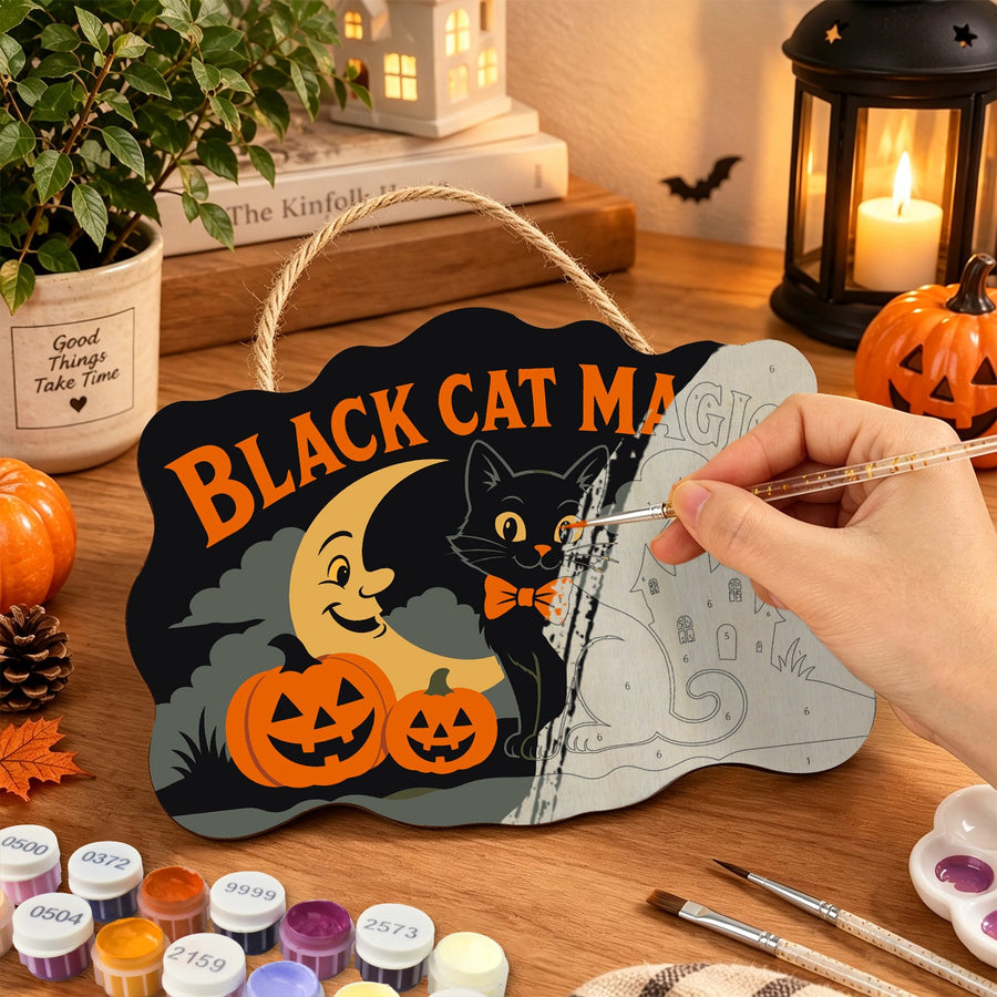 Chat Noir et Lune Rieuse | Pancarte à peindre