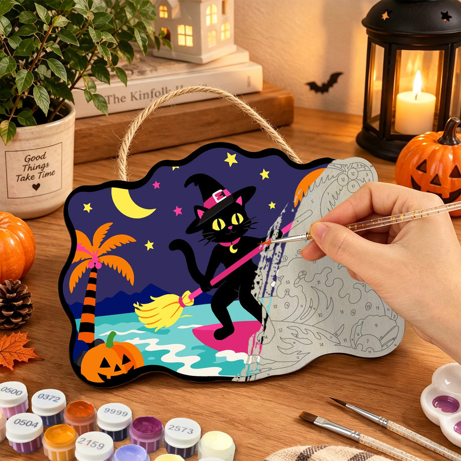 Chat Noir Surfeur | Pancarte à peindre