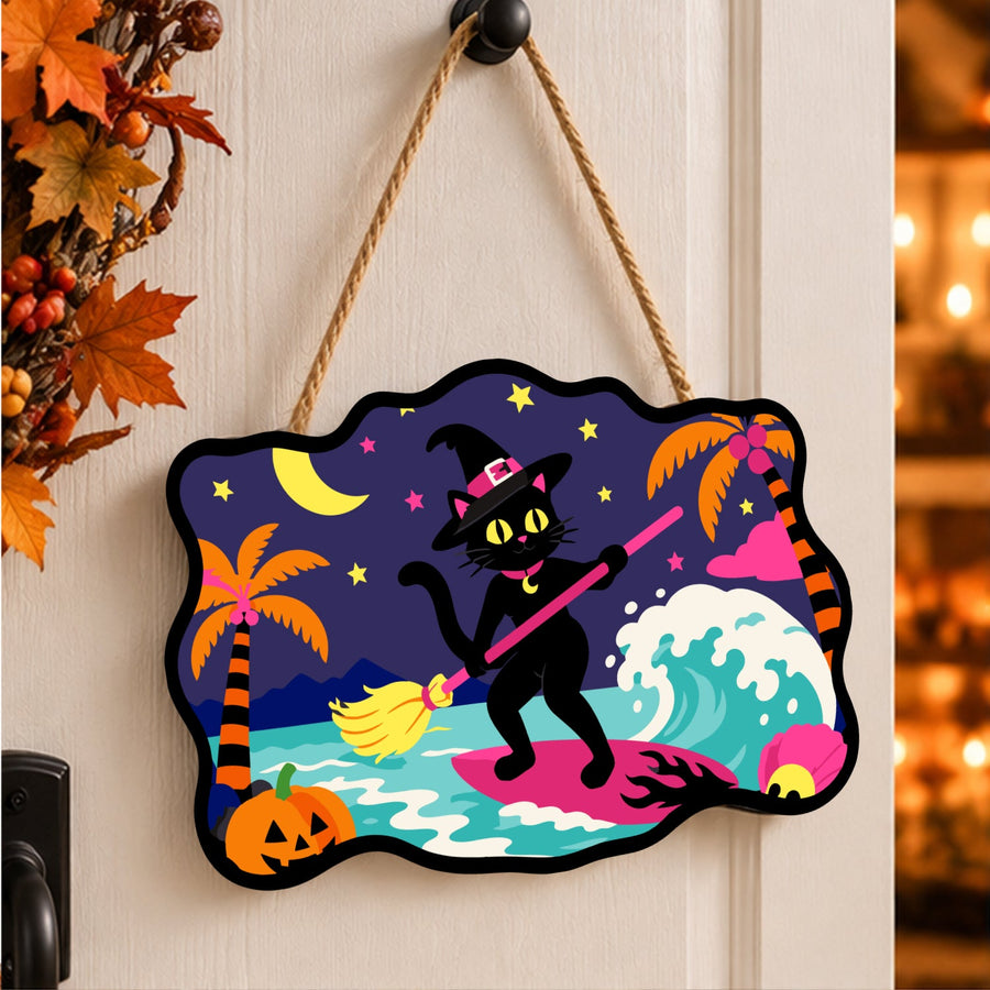 Chat Noir Surfeur | Pancarte à peindre