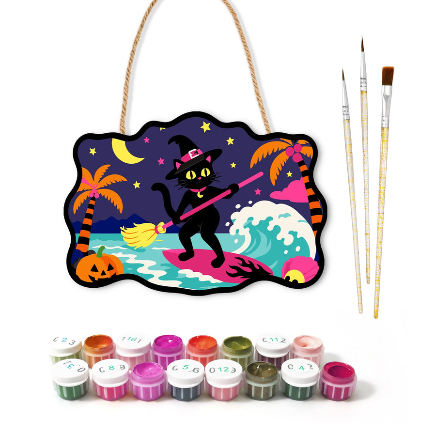 Chat Noir Surfeur | Pancarte à peindre