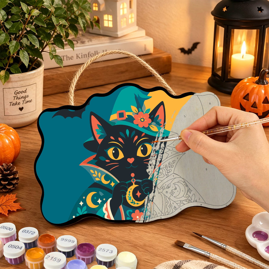 Chat Sorcier Lunaire | Pancarte à peindre