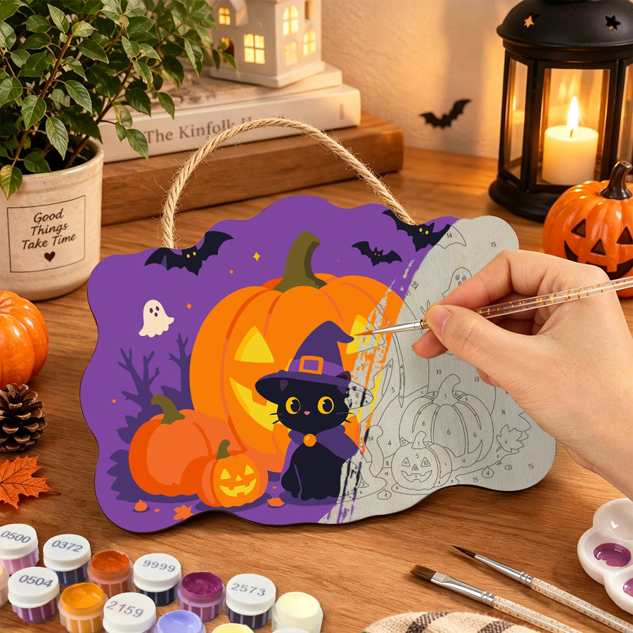 Chaton Noir et Citrouilles | Pancarte à peindre