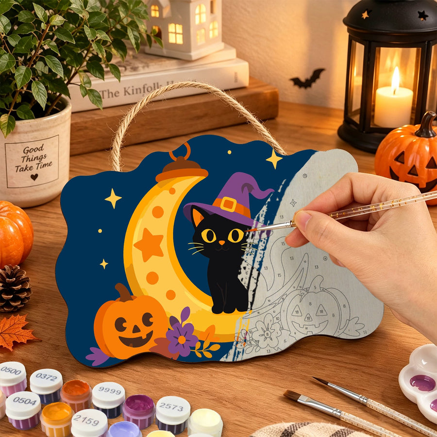 Chaton Sorcier sur la Lune | Pancarte à peindre