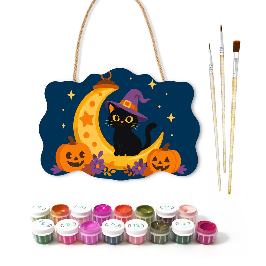 Chaton Sorcier sur la Lune | Pancarte à peindre