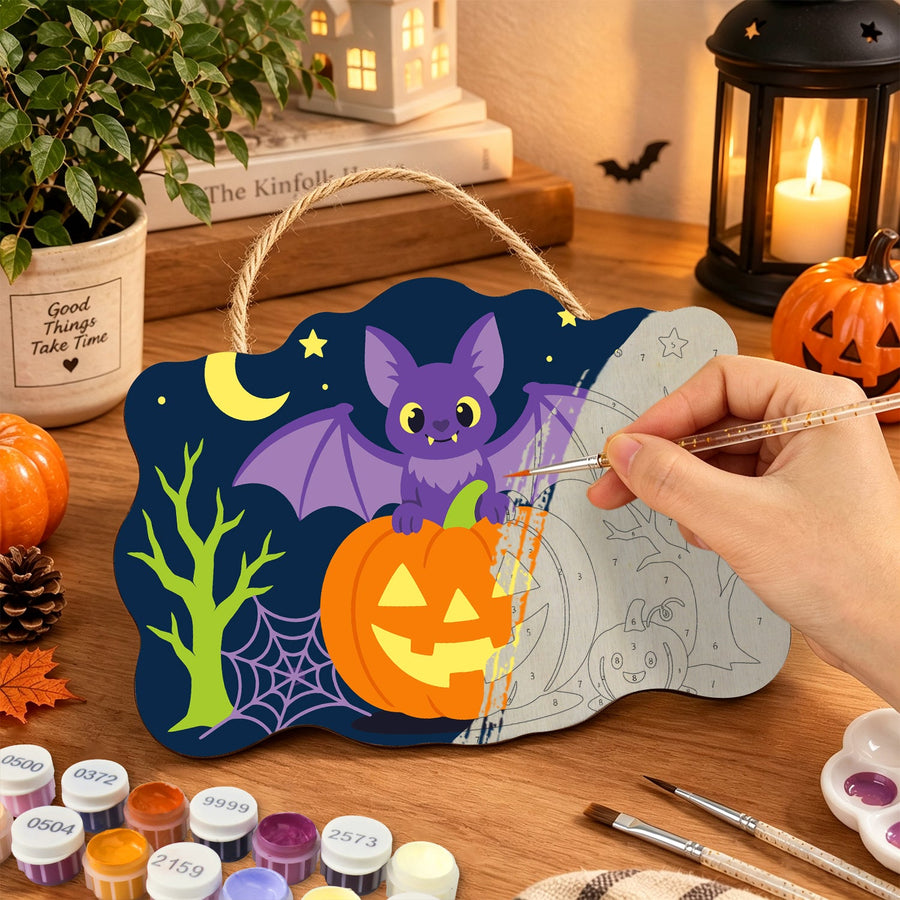 Chauve-souris Violette et Citrouille | Pancarte à peindre