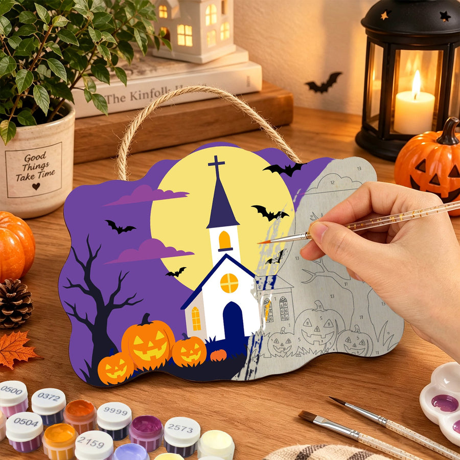 Église et Pleine Lune | Pancarte à peindre